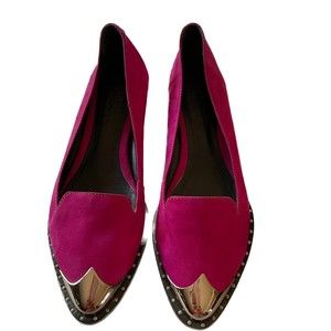 SCHUTZ New Fuchsia Suede Leather Loafers with Silver Pointed Toe, Size 6